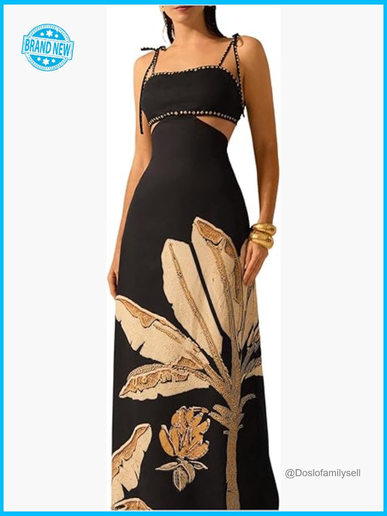 Boho Maxi Dress Spaghetti Strap Tie Back Cut Out Summer Casual Chic